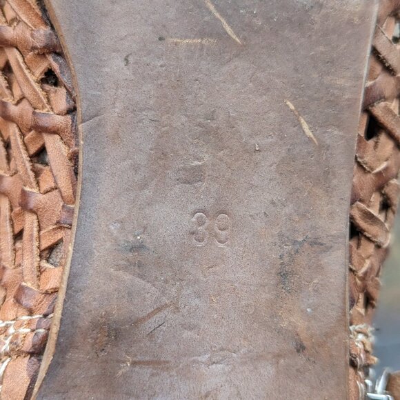 Sundance Asheville Woven Leather Boho Peep Toe Sandals Brown Size 39/8.5 - Picture 3 of 6